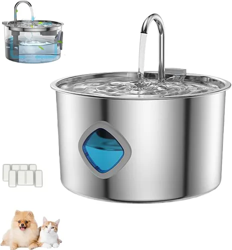 Vista 8 de Pawdrate - Fuente de agua para perros de 3.2L/108 onzas, dispensador automático ultrasilencioso de agua para mascotas con ventana de agua, cuenco
