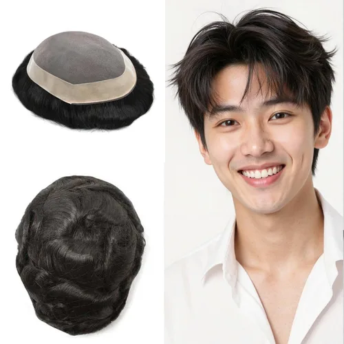 Vista 23 de Toupee - Sistema de reemplazo de cabello fino y duradero para hombre, piezas de cabello 100% humano para hombres, revestimiento de poliéster, unidad