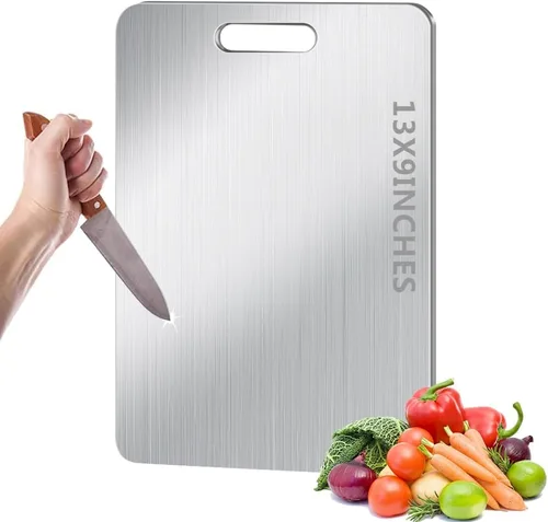 Vista 11 de Tabla de Cortar de Titanio para Cocina, Tabla de Cortar Antiadherente de Acero Inoxidable, Tabla de Titanio de Grado Alimenticio de Doble Cara