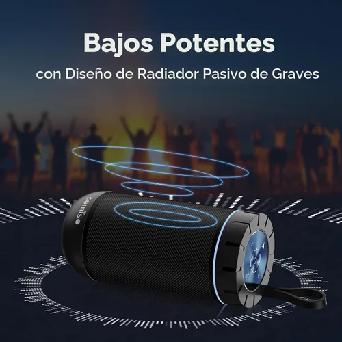 Vista 7 de comiso Bluetooth Speaker, IP65 Waterproof, 24H Play, TWS, 360° HD Stereo Negro