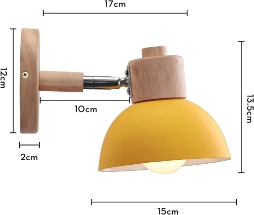 Vista 6 de Adjustable Scandinavian Wall Lamp E27 Lighting Fixture Retro Industrial Style for Bedroom Living Room Hallway(Amarillo,1 Pieza)