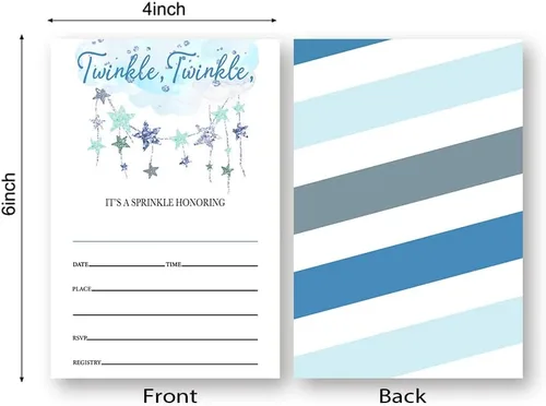 Vista 2 de Twinkle Little Star - Invitaciones para baby shower, invitación azul para baby shower, fiesta de revelación de género del bebé (076)