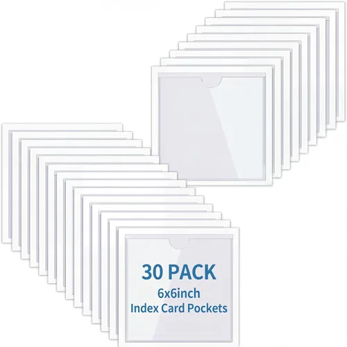 Vista 15 de Paquete de 30 bolsillos autoadhesivos para tarjetas de índice, con apertura superior, tarjetero ideal para organizar y proteger tus tarjetas