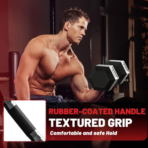 Vista 3 de Hex Dumbbell Set 2.5-100lb, Rubber Grip Dumbbells, Home Gym Complete & Durable Cast Iron Core Odorless Antiroll Hex Shape Ergonomic Versatile Home