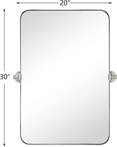 Vista 6 de TEEBARN Espejo de baño rectangular pivotante con marco de níquel cepillado de 20 x 30 pulgadas, espejo de tocador rectangular redondeado inclinable