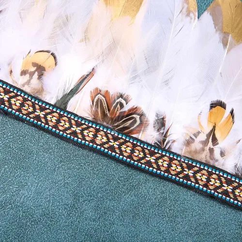 Vista 6 de CAKURE Diadema de plumas, corona, plumas indias, tocado, tocado, tocado, carnaval, Halloween, disfraces, accesorios para el cabello