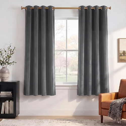 Vista 12 de StangH Cortinas de terciopelo gris de 84 pulgadas para oscurecer la habitación, con aislamiento térmico, cortinas gruesas y pesadas para sala