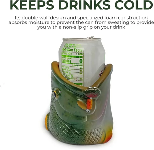 Vista 2 de Funda para latas con doble pared aislante, diseño de pescado, 12 oz