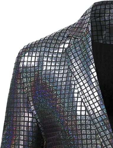 Vista 5 de ZEROYAA Trajes metálicos brillantes para hombre, blazer y pantalones de lentejuelas de disco de 2 piezas para fiesta de graduación