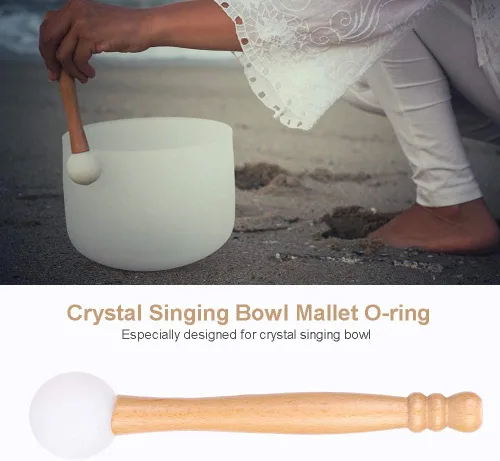 Vista 2 de Mazo y junta tórica, cabeza de goma, mango de madera, mazo, palillo de goma, junta tórica de goma para tocar cristal cantando cuenco accesorios