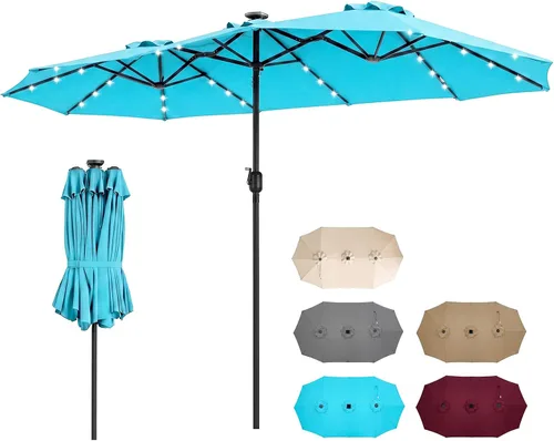 Vista 31 de Tangkula Sombrilla solar de patio de 13 pies, sombrilla de doble cara extra grande para mesa de mercado al aire libre con 36 luces LED, mango