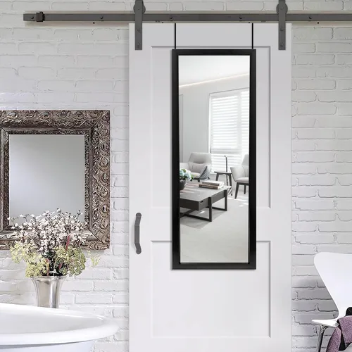 Vista 30 de Espejo de cuerpo entero de aleación de aluminio, marco delgado, para colgarse o ir apoyado contra la pared, espejo de dormitorio, espejo de piso, 65