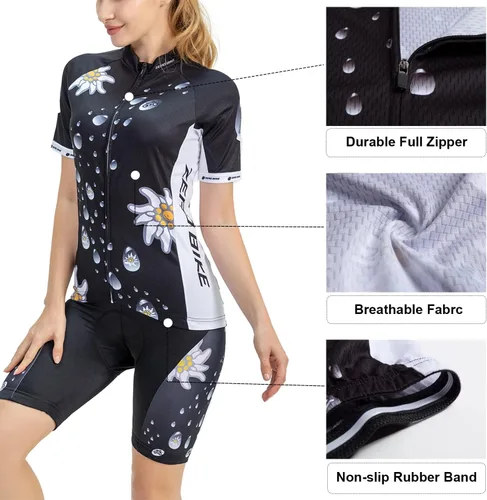 Vista 15 de Jersey de ciclismo para mujer, de manga corta, secado rápido, transpirable, para montaña.