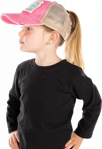 Vista 3 de Funky Junque Gorra de béisbol para niña, moño desordenado, cola de caballo alta