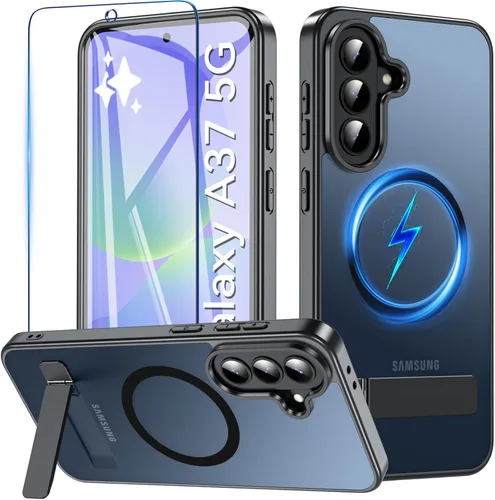 Vista 21 de OWKEY Funda magnética para Samsung Galaxy A15 5G con protector de pantalla y soporte, funda magnética para protección de grado militar Magsafe a