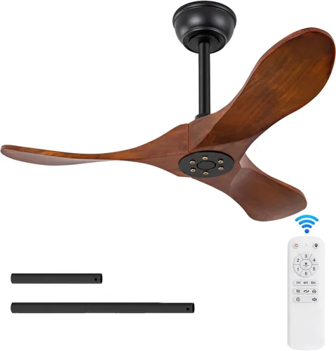 Vista 23 de Ventiladores de techo de 42 pulgadas sin luces, ventiladores de techo negros sin luces con control remoto, 3 aspas de madera maciza, ventilador