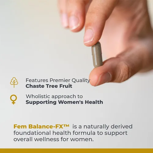 Vista 4 de Premier Research Labs Fem Balance-FX - Apoya los ciclos menstruales y la regularidad - con fruta de árbol casto, alfalfa, salvia china y cúrcuma