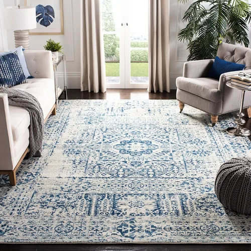 Vista 9 de SAFAVIEH Evoke Collection EVK260T Medallón oriental envejecido de 2'2" x 4', color marfil y negro, no desprende pelusa, alfombra de acento para sala