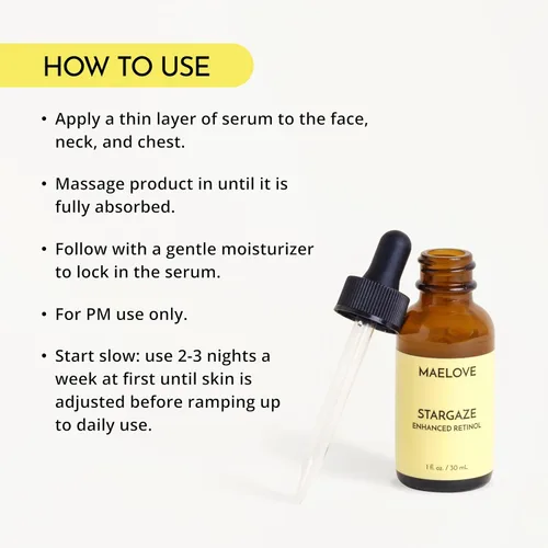 Vista 6 de MAELOVE Stargaze - Suero de retinol mejorado, 0.25% retinol liberado por el tiempo para piel radiante, hidratante con ácido hialurónico