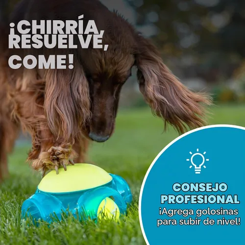 Vista 6 de Outward Hound Tennis Maze Craze - Juguete interactivo chillador para perros, azul Azul Tenis Maze Craze