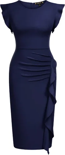 Vista 4 de Miusol vestido de cóctel con volantes, estilo clásico, para mujer