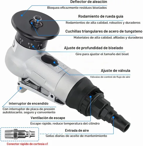 Vista 2 de Mini máquina de biselado 2 en 1, herramienta de chaflán de aire, herramienta de desbarbado para madera de metal, herramientas neumáticas, pequeñas