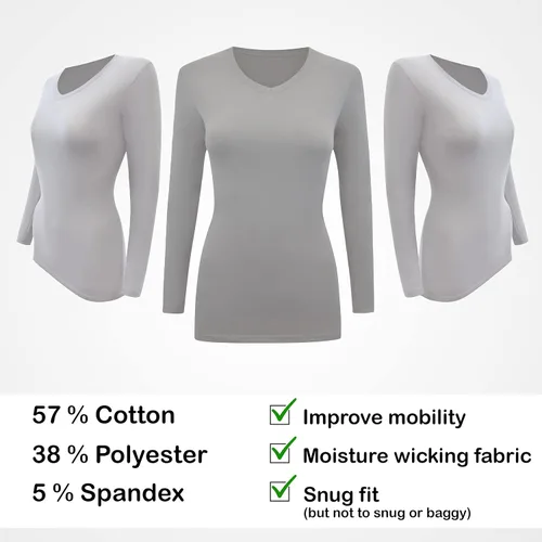 Vista 5 de BaHoki Essentials Camisetas de manga larga con cuello en V, gran pieza elástica y de capas, diseñada para el máximo rendimiento Gris