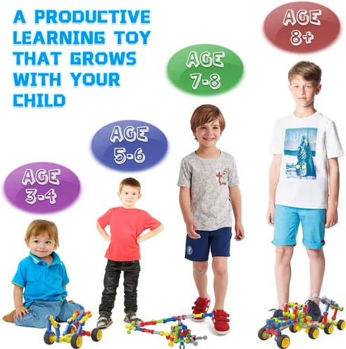 Vista 4 de Caferria Kit de construcción para niños, juguetes STEM, 110 piezas educativas de construcción de ingeniería de construcción, juego de aprendizaje