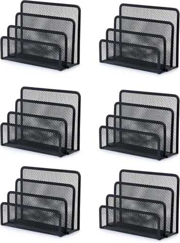 Vista 4 de YBM HOME Organizador de correo de escritorio para oficina, clasificador de cartas de malla de 3 ranuras/soporte negro 2250
