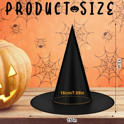 Vista 3 de Jetec Juego de sombrero de escoba de bruja de Halloween, sombrero negro con escoba de 39.4 pulgadas, bruja maga realista para fiesta de Halloween