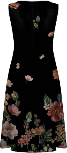 Vista 4 de PeQAQ Vestidos de flores para mujer, vestido midi sin mangas, con botones, vestido casual suelto con bolsillos, vestido bohemio