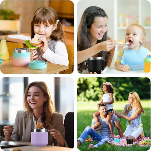 Vista 7 de Termo de alimentos aislado para niños de 13.5 onzas, para bebidas calientes y frías, boca ancha, a prueba de fugas, con tapas, recipiente térmico