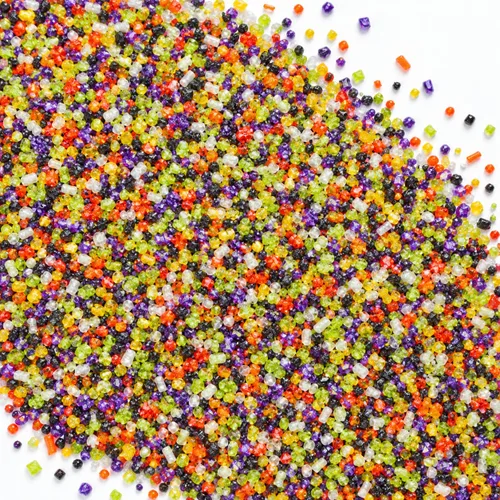 Vista 15 de Confect Mezcla de espolvorear de Halloween – Bolas de discoteca blancas, naranjas, moradas, negras y verdes, ojos de caramelo y jimmies – Gránulos