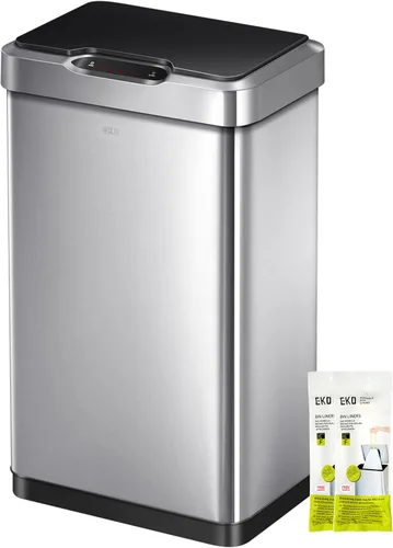 Vista 23 de EKO Nova - Papelera con sensor, 21 galones/80 litros, acero inoxidable, rectangular, sin contacto, con sensor de movimiento, negro mate