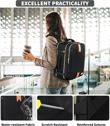 Vista 6 de Mochila de viaje para mujeres y hombres, mochila de transporte de 17.3 x 13.4 x 7.9 pulgadas, aprobada por la TSA, resistente al agua, mochilas