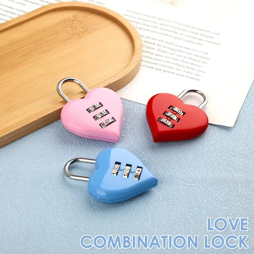 Vista 6 de 3 cerraduras pequeñas en forma de corazón, bonita cerradura de combinación para mujeres y niñas, seguridad sin llave para mochilas, taquillas