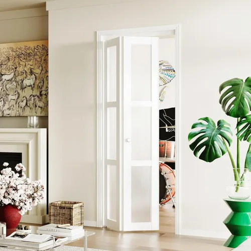 Vista 11 de BARNER HOME Puerta plegable, para abertura de 24"×80", panel plegable de puerta de 3 hojas de vidrio templado esmerilado con kit de herrajes
