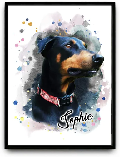 Vista 8 de Pintura de acuarela personalizada con retrato de perro y gato, impresiones en lienzo enmarcadas con tus fotos, arte de pared para decoración