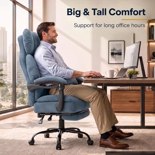 Vista 3 de GTPLAYER Big&Tall Silla ergonómica para juegos, asiento de resorte ancho, reposabrazos de conexión, azul