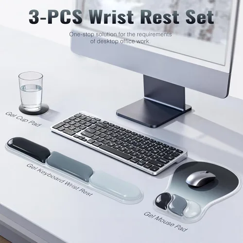 Vista 2 de Ospelelf Juego de alfombrilla de mouse con reposamuñecas de gel ergonómico para teclado, soporte de muñeca con parte inferior de goma
