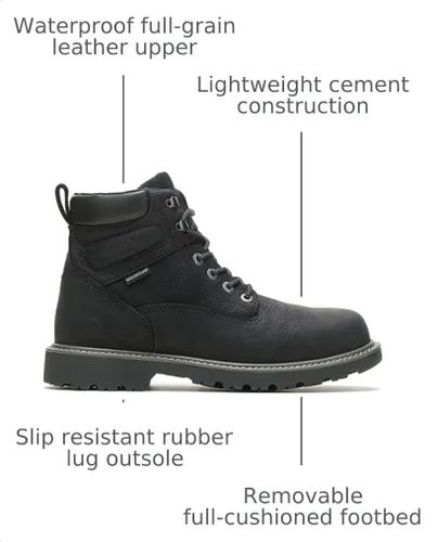 Vista 3 de Zapatos de trabajo Floorhand de Wolverine, de hombre, 6 pulgadas, impermeable, de punta suave Negro