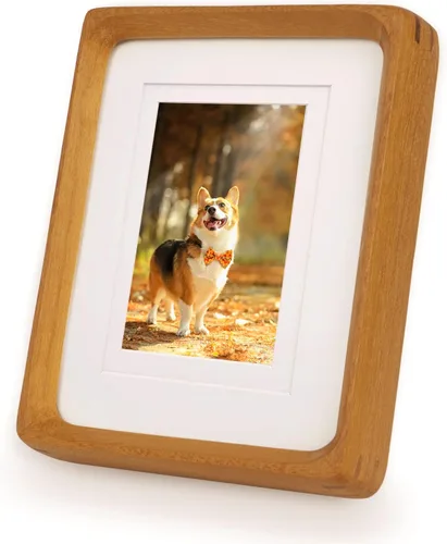 Vista 13 de Marcos de fotos de madera natural inspirados en el marco de fotos de mesa con paspartú blanco, pantalla vertical u horizontal