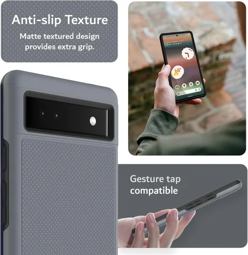 Vista 5 de TUDIA MergeGrip [grado militar] Funda protectora para Google Pixel 6a (2022), [probada en caídas], de doble capa, a prueba de golpes, delgada, Gris
