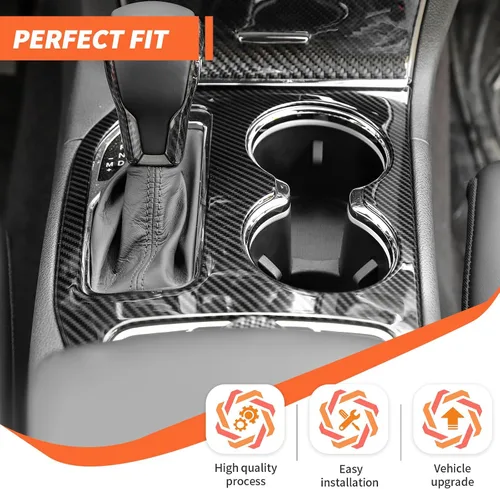 Vista 4 de Cubierta de panel de palanca de cambios de fibra de carbono, soporte para consola central, compatible con Jeep Grand Cherokee 2016 2017 2018 2019