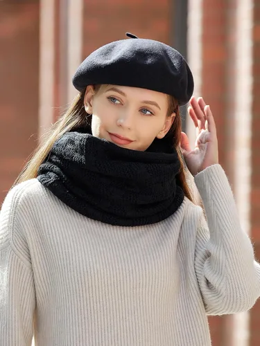 Vista 18 de INOGIH Boina francesa de mezcla de lana para mujer, gorro sólido elástico, boina cálida de invierno