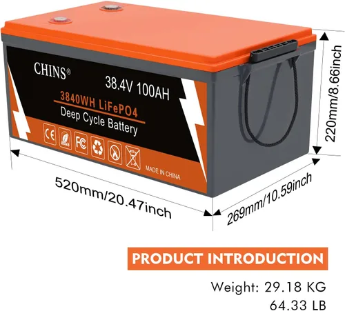 Vista 2 de CHINS Batería de litio Bluetooth LiFePO4 de 36V 100AH, batería de litio para carrito de golf de 36V, corriente máxima integrada de 200A BMS 500A