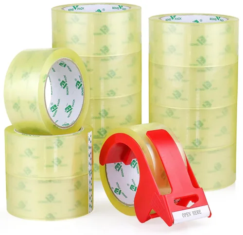 Vista 8 de BOMEI PACK 12 rollos de cinta de embalaje transparente con dispensador gratis, cinta de repuesto resistente para envío y embalaje, 2.4 mil 1.88