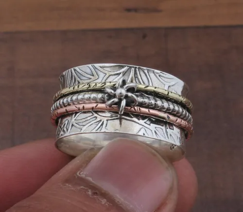 Vista 52 de Boho Spinner Ring, Mothers Day Gift, Silver 925 Women Ring, Sterling Silver 925 Ring, Fidget Spinner Ring,Women Silver Anxiety Ring