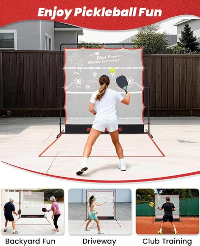 Vista 7 de Red de práctica de pickleball Rebounder de 6 pies: Red de entrenamiento de pickleball con marco de metal fuerte, portátil para entrada al aire