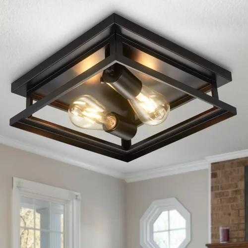 Vista 6 de Hamilyeah Lámpara de techo de montaje empotrado de granja, 2 luces, luz de techo para pasillo, color negro, lámpara de techo de cocina para montaje